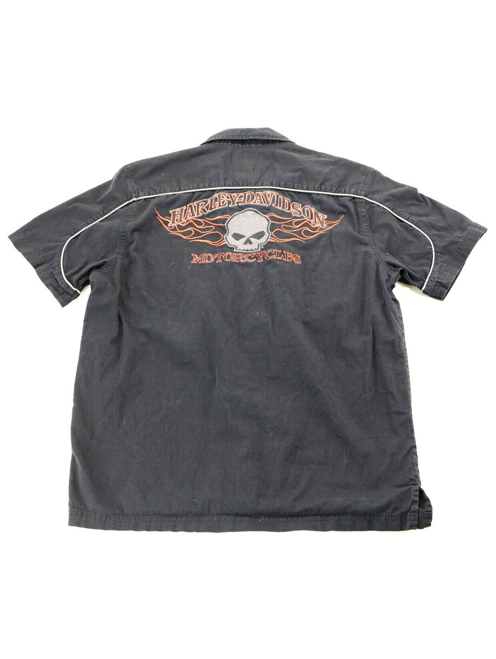 harley davidson Willie G Skull short sleeve shirt M black orange button flames
